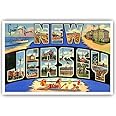 GREETINGS FROM NEW JERSEY vintage reprint postcard set of 20 identical postcards. Large letter US state name post card pack (ca. 1930's-1940's). Made in USA.