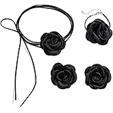 QLUYCKW Rose Flower Necklace Earrings Bracelet Set for Women Trendy Vintage Velvet Camellia Satin Flowers Choker Necklace Bohemian 3D Flower Earring Bracelet Wedding Party Jewelry