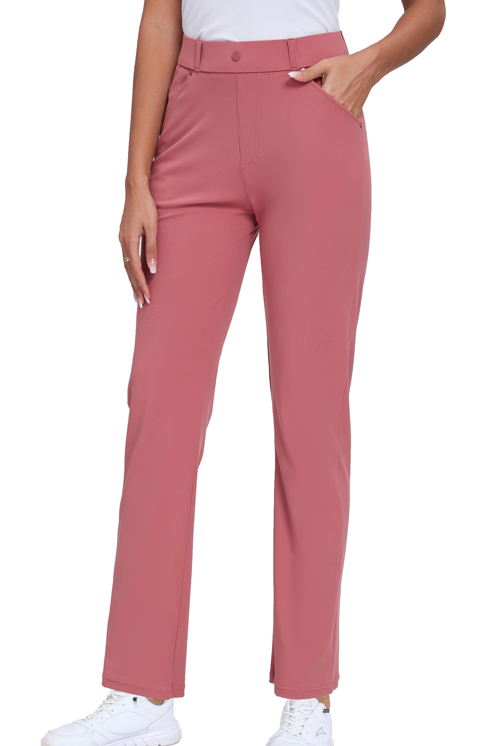 Photo 1 of Oalka Women's Dress Pants Straight Leg Yoga Work Stretchy Pant for Office Business Rose Blush Regular L