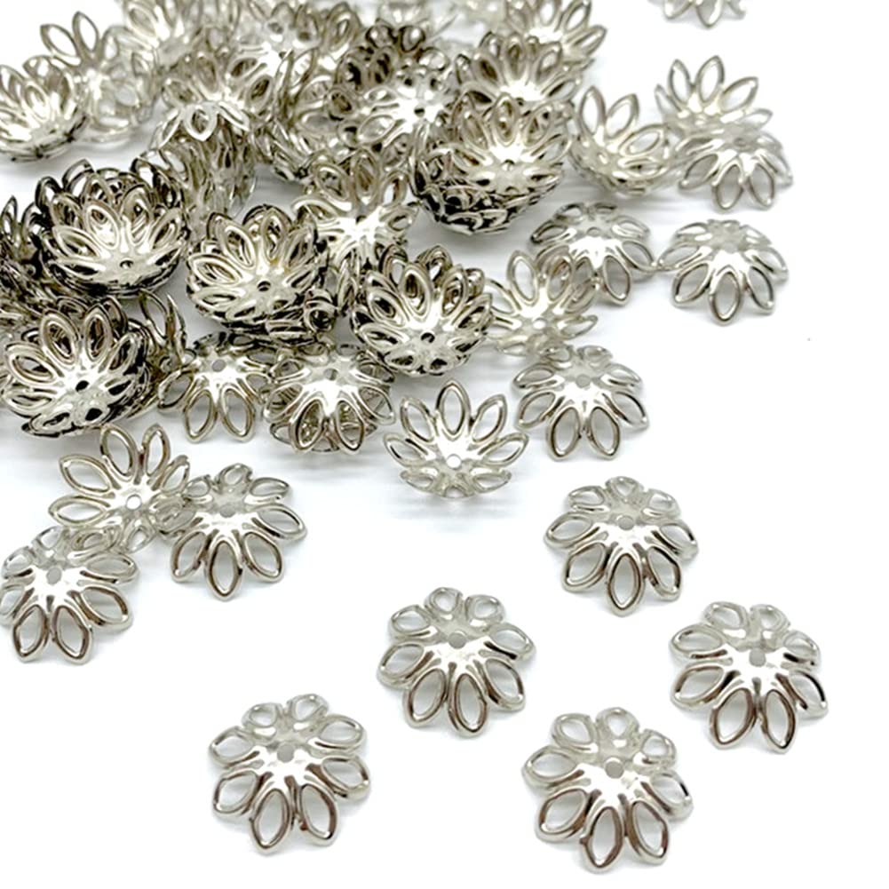 500PCS 15mm Gold Tone Flower Bead Caps Big Hollow Spacer Bead End Caps for Necklace Bracelet Earring Jewelry Making DIY Bead Working (white k)