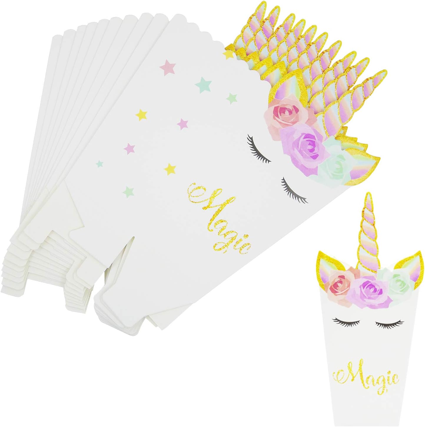 24PCS Unicorn Pattern Popcorn Boxes Rainbow Unicorn Snacks Candy Treat Boxes Popcorn Container Party Supplies for Baby Shower Birthday Party