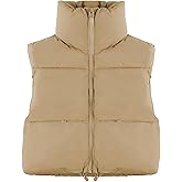 Hixiaohe Women's Winter Crop Vest Puffer Lightweight Stand Collar Padded Vest Zip Up Sleeveless Jacket