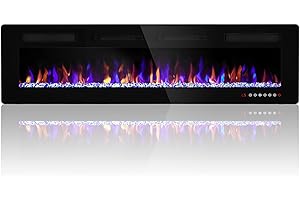 LUDATIDO 60 Inch Electric Fireplace Wall Mounted/Recessed, Electric Fireplace Insert with 5100BTU for 410 Sq Ft Room, Multicolor Flame with Timer/Touch Screen/Remote-Slim