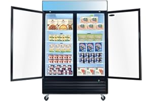 FAVFURISH 44.7 Cu.ft Display Glass Door Freezer,Commercial Refrigerators with LED Top Panel,Upright Freeze Storage w/Adjustable Reinforced Shelves and 4 Casters,for Restaurant Grocery Stores Home,Black