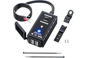 EXTRACTME Motorcycle Phone Charger, 3.1 Amp Motorcycle Dual USB Charger with ON/Off Switch & LED Light, Waterproof ATV/Motorcycle Accessories for Phone, Tablet, GPS, etc