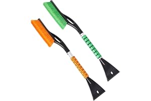 aolopw 2 Pack Ice Scrapers with Snow Brush, 27 Inch Snow Remover for Car Windshield and Door, Detachable Ice Shovel Tool with