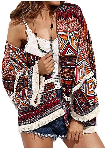 CutyKids Women Floral Print Kimono Cardigan Aztec Geometric Beach Fringe Coverup