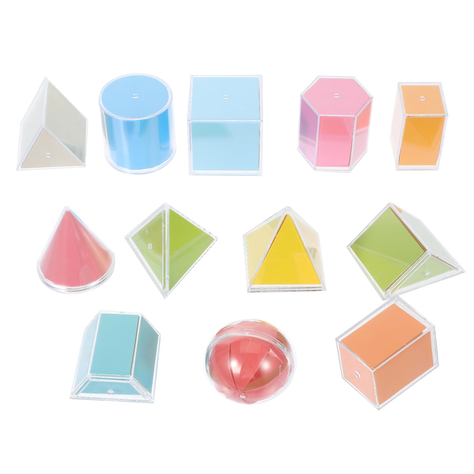 TEHAUX 12Pc 3D Geometric Solids Manipulative Models Set 2 Inch Educational Geometric Building Blocks for Kids Math Learning and Perspective Teaching