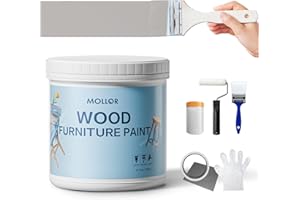 Mollor Matte Finish Wood Paint for Furniture, Durable Cabinet Countertop Paint Easy Application for DIY Projects, Wood, Metal, Home Decor and More(32OZ, Glacier Gray with Tools)