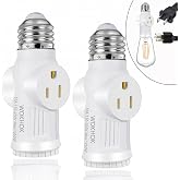 Light Socket to Plug Adapter,Convert E26 Light Socket to 2/3 Prong Outlet Adapter and Light Bulb Socket,Light Bulb Plug Adapter for Garage Porch,2 Pack(White)