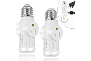 WOKHOK Light Socket to Plug Adapter,Convert E26 Light Socket to 2/3 Prong Outlet Adapter and Light Bulb Socket,Light Bulb Plug Adapter for Garage Porch,2 Pack(White)