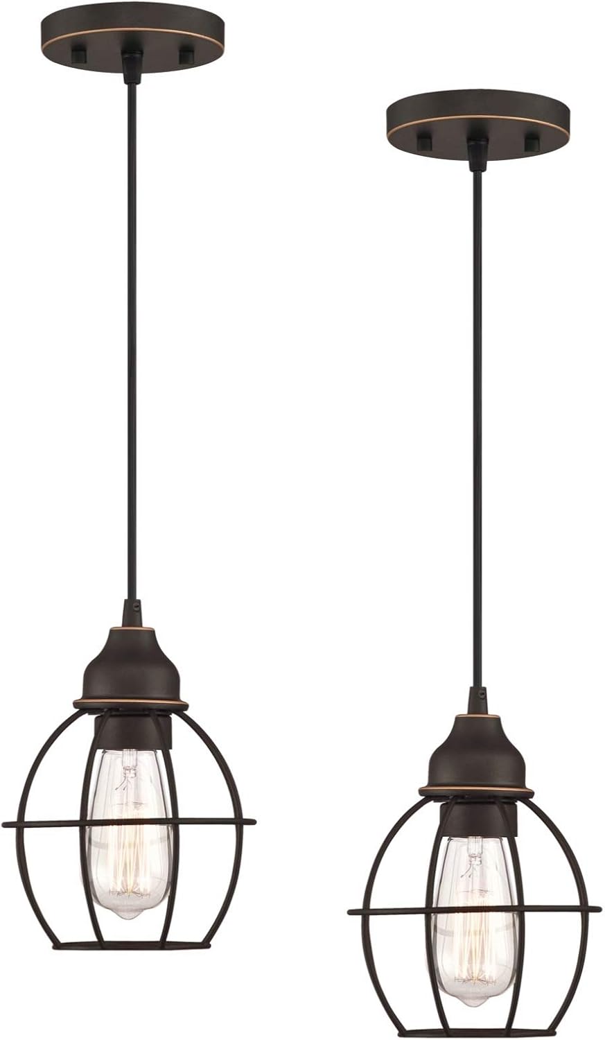 WISBEAM Pendant Lighting Fixture with Oil Rubbed Bronze Finish, Hanging Lights with One Medium Base Max. 60 Watts, ETL Rated, Bulbs not Included, 2-Pack - - 