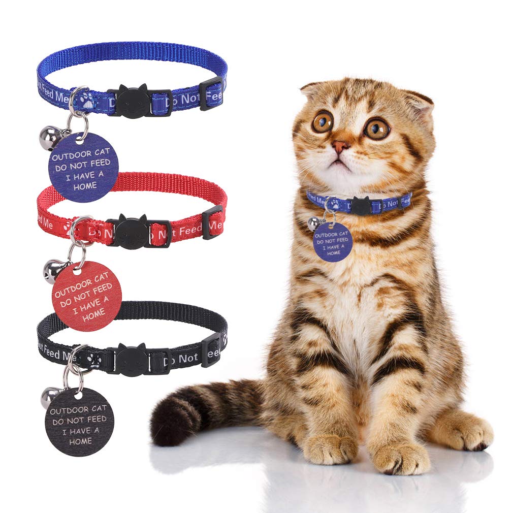 KOOLTAIL Cat Collar with Bell,3 Pack Do Not Feed Cat Collars with Warning Board Hanging "Do Not Feed Me",Cute Lightweight Adjustable Breakaway Kitten Collar with Safety Buckle