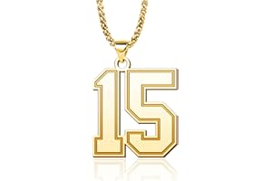 LuxglitterLin Jersey Football Number 0-99 Chain Necklace 18K Gold Plated Sport Number 25mm High Pendant Jewelry for Men Boy Sport Fans Christmas Cuban Chain