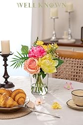 WELL KNOWN Artificial Flowers in Glass Vase, Silk