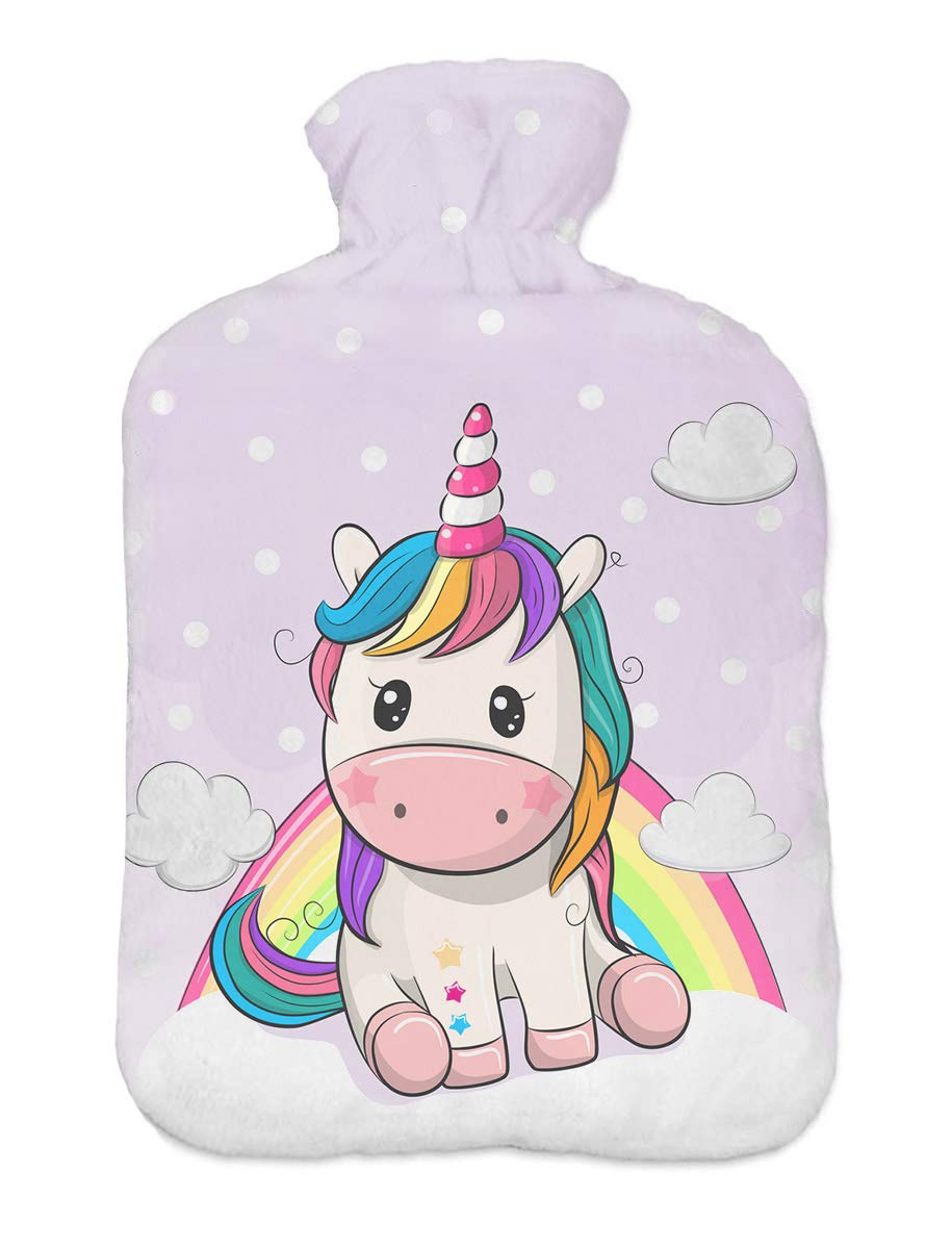Hot Cold Water-Bottle with Soft Fleece Cover Water-Bag 2 Litre Unicorn 2 [092]