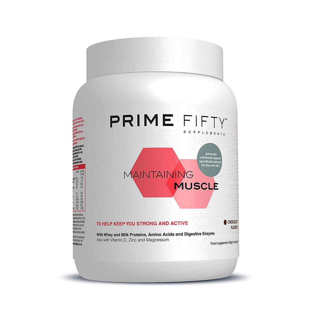 Prime Fifty Maintaining Muscle - Over 50s Whey Protein Powder with Added Nutrients for Age-Related Muscle Loss - Strawberry - 490g