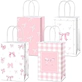 24Pcs Pink Bow Party Favor Bags Bows Themed Goodie Bag Candy Bags for Birthday Bachelorette Parties Decoration Coquette Bow Gift Treat Bag with Handles for Bridal Engagement Baby Shower Party Supplies