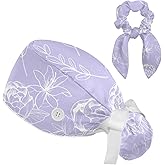 Scrub Cap with Scrunchies, Rainbow Working Hat Hair Cover, Elastic Bandage Tie Back Hats for Women