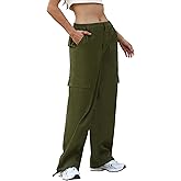 Susclude Cargo Pants for Women - Wide Leg Baggy Pants High Waisted Cotton Pants with Pockets