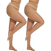 Citystl 2 Pairs Plus Size Sheer Tights for Women - 20D Black Tights Control Top Pantyhose with Reinforced Toes, Supple Feel