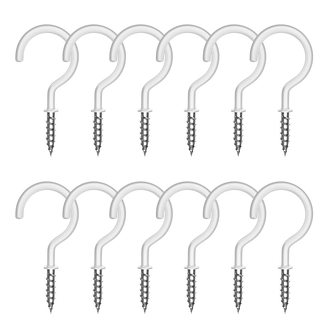 Vinyl Coated Ceiling Hooks - Multipurpose Screw Hooks for Hanging Plants, Cups, Utensils, Lights and Stuff (White - 12 Pack, 1-1/4 inches)