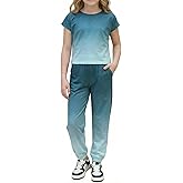 Arshiner Girls Clothes 2 Piece Summer Outfits Drop Shoulder Top Pullover Sweatpants Jogger Set Sweatsuits Tracksuits 6-14Y