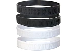 GOMOYO Greatness is a Choice, Create Who You Want to Be Motivational Silicone Wristbands with Quote, Rubber Bracelets for Fitness, Workouts, Exercise, Basketball, Weight Training