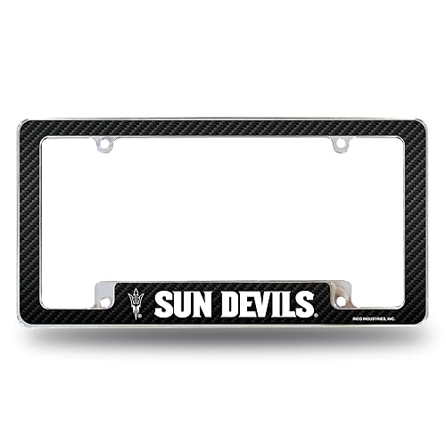 Rico Industries NCAA Arizona State Sun Devils Carbon Fiber 12" x 6" Chrome All Over Automotive License Plate Frame for Car/Truck/SUV