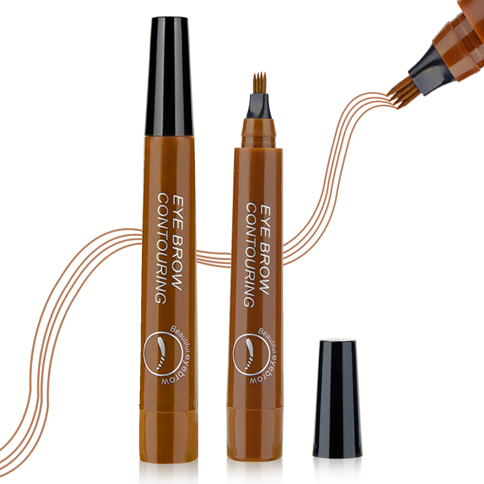 Photo 1 of 2PCS Eyebrow Pencil Brow Pencil Eyebrow Microblading Pen Waterproof Eyebrow Pen with 4 Micro-Fork Tips Create Natural Eyebrow Makeup - 01 Light Brown