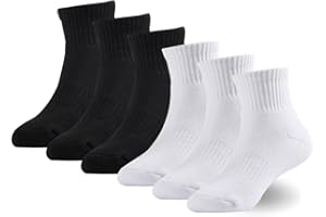 Marchare Boys Socks Kids Cushioned Crew Socks Girls Thick Cotton Athletic Running Socks Black/White/Grey 6 Pack