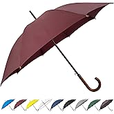 SoulRain 48" Large Umbrella – Windproof Stick Umbrella for Rain, Automatic Open for 2 Persons, Classic Wooden Handle, Durable Travel & Red Umbrella for Men & Women (Wine)