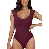 REORIA Butsmooth® Women's Trendy Sexy Casual V Neck Double Lined Sleeveless Slimming Going Out Tank Top Bodysuits