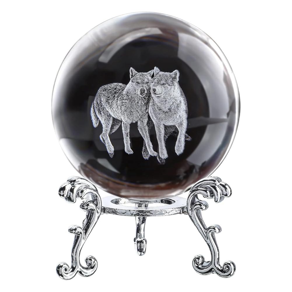 ROBMNE 3D Engraved Starry Crystal Decorative Ball Figurine 60mm Glass Sphere Paperweight with Stand Art Decor Crafts A