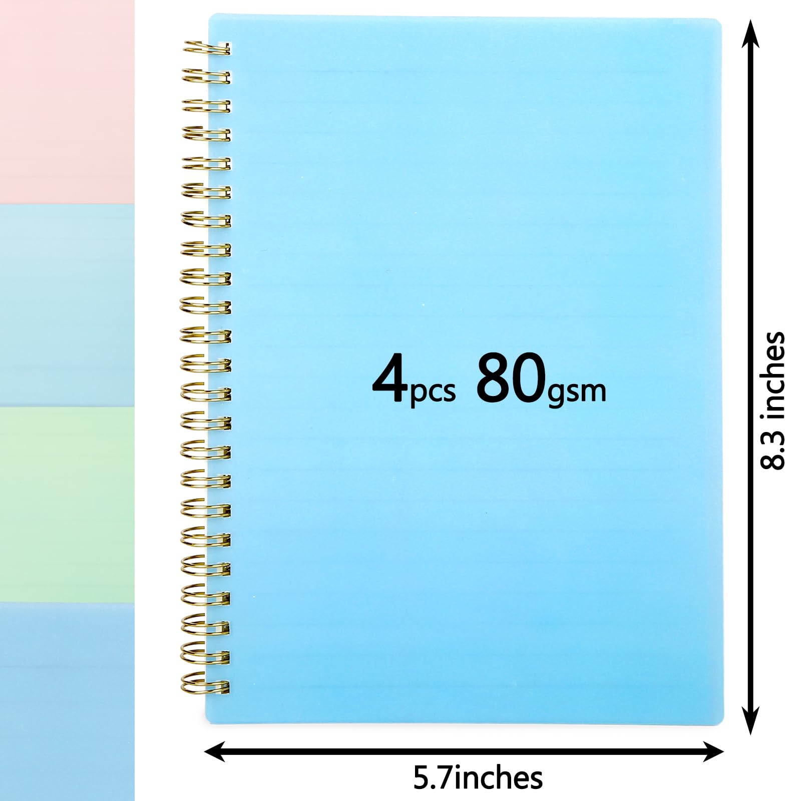 HIBOX 4PCS Spiral Notebooks A5, Morandi Hard Cover Notebooks 80 Sheets/160 Pages College Ruled Notebook for School Office Home Gifts