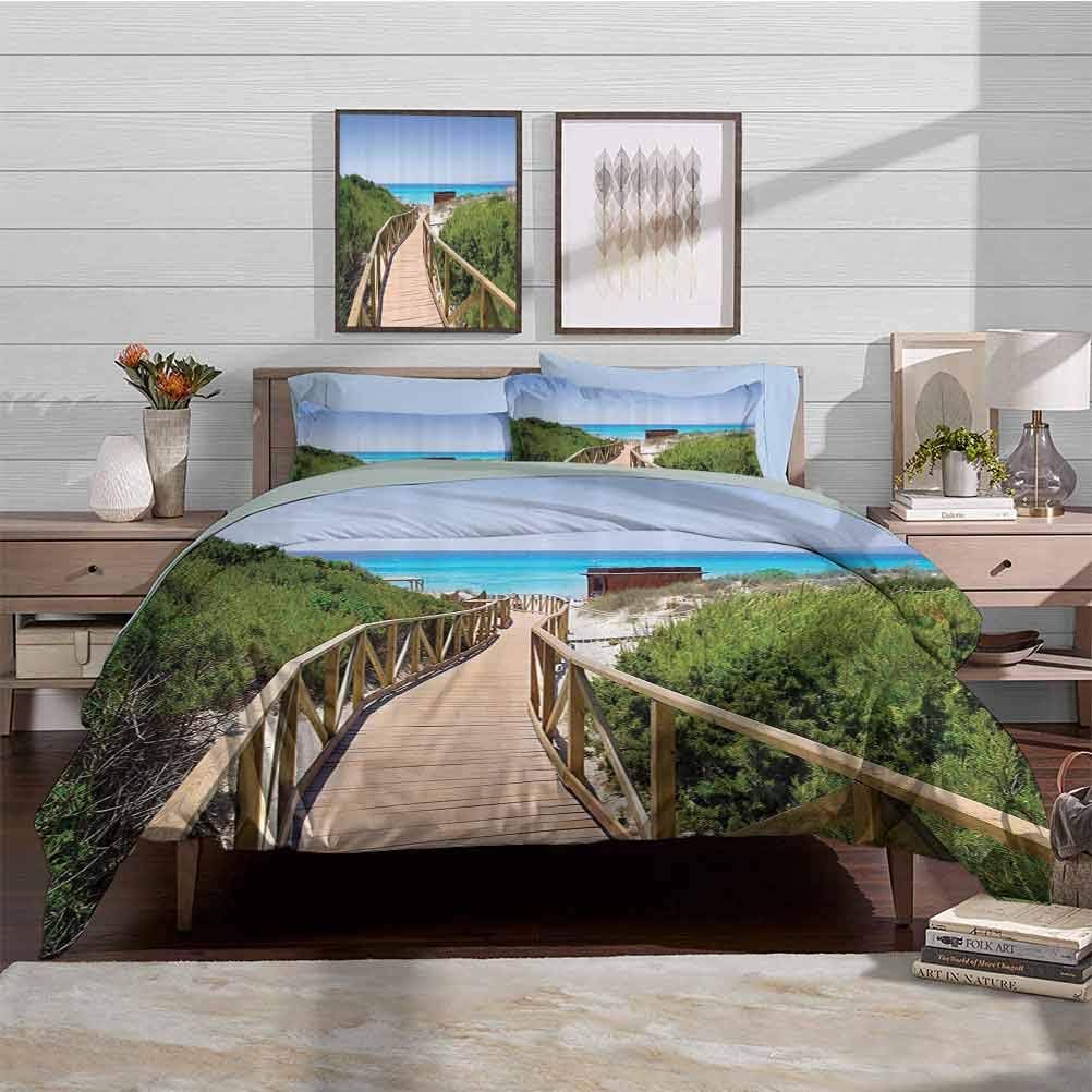 HouseLook Bedding Duvet Cover Set with Zipper Closure Beach Pathway Over The Woodland in Spain Countryside Cottage Summer Sun Time Print 3 Piece Bedding Set with 2 Pillow Shams, Twin Size