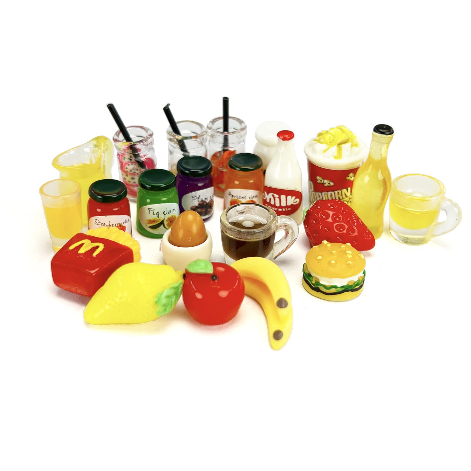 200 Piece Dollhouse Miniature Food Pretend Fast Food Toy Set Burger Fries Milk Cake Egg Bread Pizza Coffee etc Doll Food Kitchen Accessories Toys Kids Party Accessories Restaurant