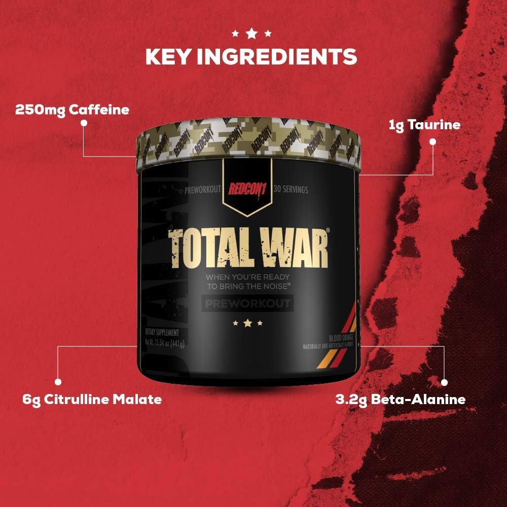 Redcon1 Total War - Pre Workout Powder, 50 Servings, Boost Energy, Increase Endurance and Focus, Beta-Alanine, 350mg Caffeine, Citrulline Malate, Nitric Oxide Booster - Keto Friendly (Blue Raspberry): Health & Personal Care