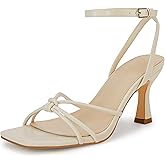 LAICIGO Women's Square Open Toe Heeled Sandals Stiletto Kitten Heel Ankle Buckle Strap Slingback Summer Dress Sandals