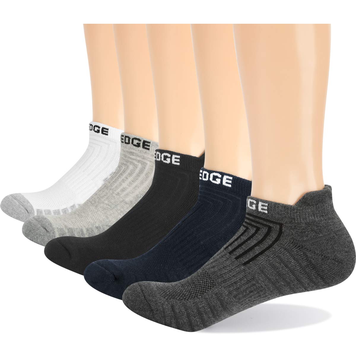 YUEDGE Mens Black White Cotton Ankle Socks Low Cushioned Running Sports Socks Sneaker Trainer Socks For Men 6-11, Multipack, 5 Pairs