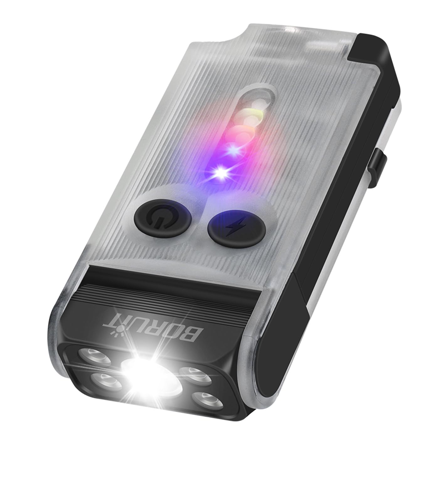 BORUIT V30 Small Torches LED Super Bright 900 Lumen, 180° Swivels Mini Keyring Torch USB C Rechargeable, 120dB Buzzer, Pocket Clip Flashlight with Magnetic,Red UV Light