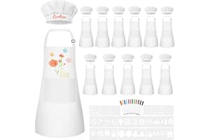 BOUBONI Kids Apron and Chef Hat Set Adjustable Toddler Apron with Colored Pen Template for Baking Painting Crafts
