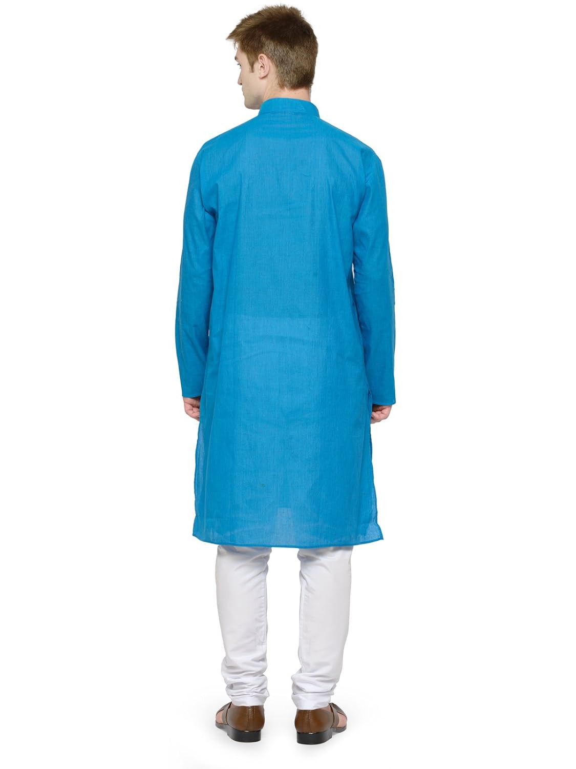 rg designers blue & white plain cotton kurta pyjama set for men