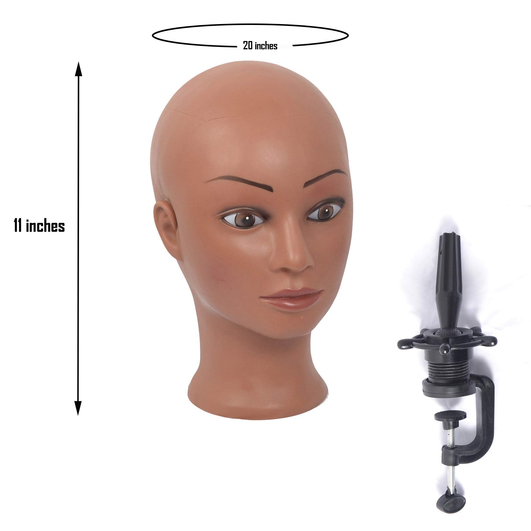 (RJ01) Black skin Flesh Plastic Female Head Display Mannequin Mannakin Manakin for Wigs Snow Caps Glasses Hats come with clamp