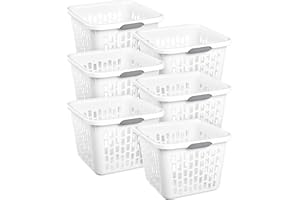 Sterilite 6-Pack 1.5 Bushel Capacity Square Laundry Basket, White – Plastic Clothes Hamper Storage with Ventilated Rectangular Holes & Large Comfort Grip Handles for Easy Carry
