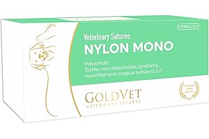 GoldVet Nylon Veterinary Suture 2-0, 3/8 Round 24mm Reverse Cutting Needle (Comparable to Ethilon), 35"