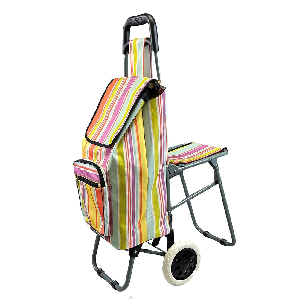 Lifemax Leisure Shopping Trolley with Seat – Lightweight, Foldable, Large Capacity with Easy-Roll Wheels, Perfect for Groceries, Travel, & Outdoor Use and Great for Senior Mobility