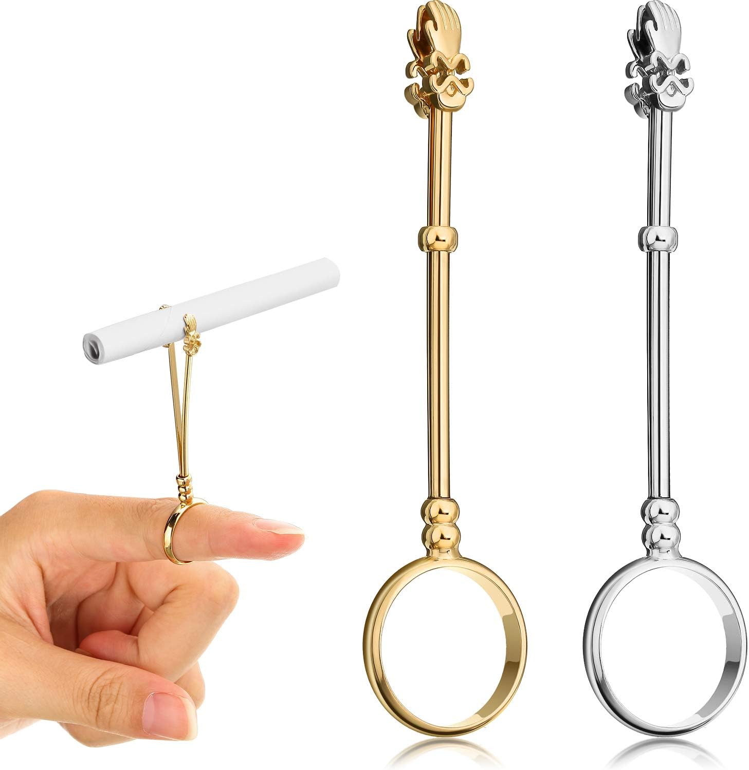 2 Pieces Holder Ring, Finger Holder Ring, Elegant Holder Ring, Lady Smoker Holder Ring, Smoke Holder for Women and Men (Gold and Silver, 0.67 Inch)