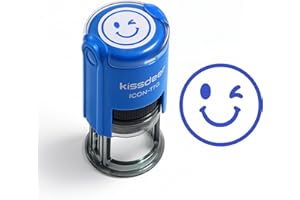 Kissdeer Smile Face Stamp - Self-Inking Teacher Stamps for Grading & Classroom Rewards, 18mm Round Blue Ink Rubber Stamp for 