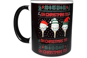 “OH Christmas TEE” Golf Mug with Double-Sided Wooden Coaster | Funny 12oz Ceramic Christmas Mug for Golf Lovers | Holiday Gif